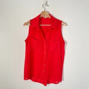 Bright Red Sheer Button Down Blouse Sz S